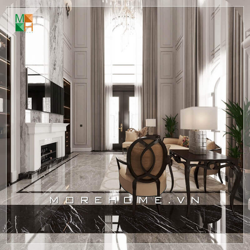 Thiết kế không gian phòng khách đẹp, cao cấp mang phong cách tân cổ điển cho chung cư, nhà phố, biệt thự, căn hộ penthouse. Thiết kế phòng khách nhà phố