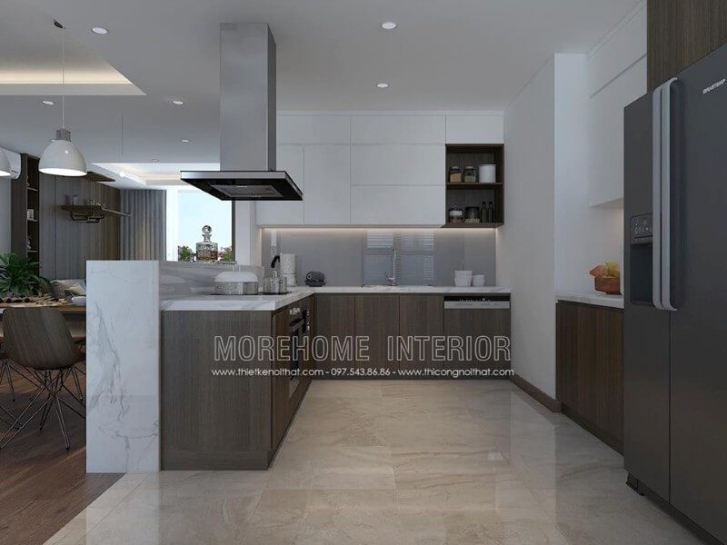 Bố trí đồ nội thất bếp chung cư khoa học tiện nghi