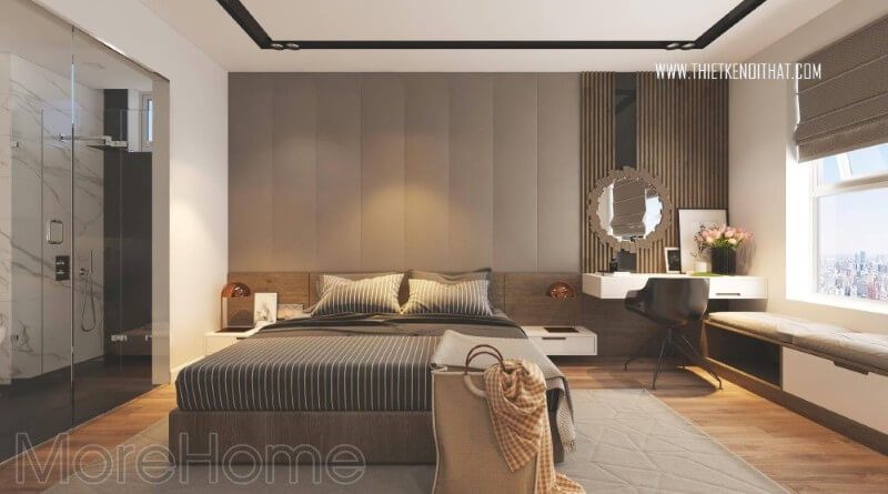 Thiết kế nội thất phòng ngủ chung cư một cách cầu kỳ tinh tế khi tạo điểm nhấn ở những đồ nội thất thiết kế tinh xảo
